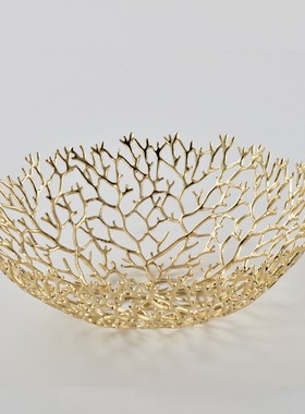 欧式发财树珊瑚树创意果盘托盘收纳盘轻奢镂空花瓶客厅餐桌装饰