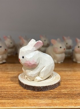 木雕兔子摆件浩彤木手工木雕小礼品兔年好可爱