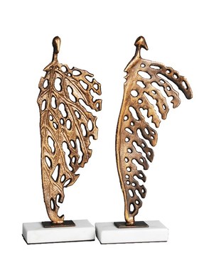 创意抽象黑色人物雕塑铸铁摆件树叶男女款摆设别墅客厅家居装饰品