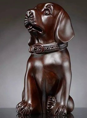 花梨木雕狗摆件对狗狗大号旺财狗花梨实木雕刻风水十二生肖狗