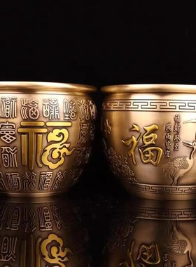 铜缸摆件纯铜百福缸龙纹缸聚宝盆香炉存钱罐家居店铺办公室装饰品