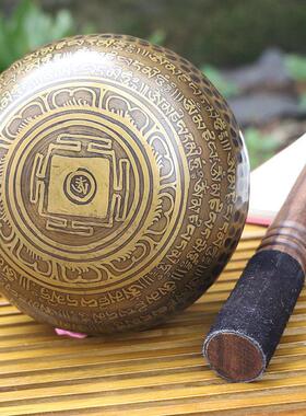 尼泊尔手工佛音碗瑜伽冥想颂钵音疗六字梵文款静心钵瑜伽摆件佛音