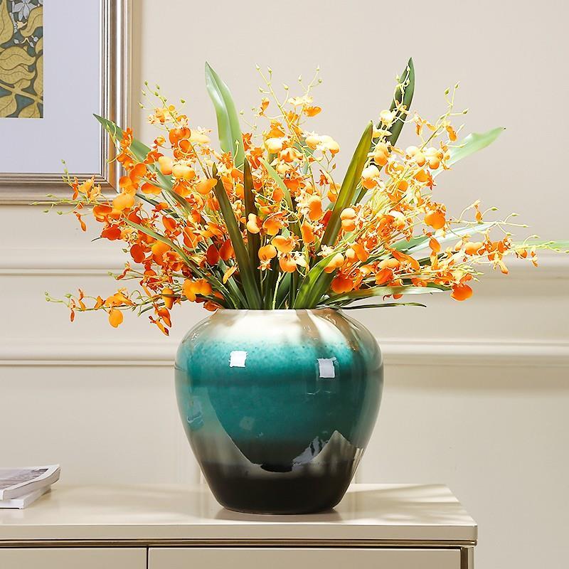 新中式陶瓷花瓶客厅插花入户玄关圆桌装饰摆件茶桌电视柜高档花艺 - 图1