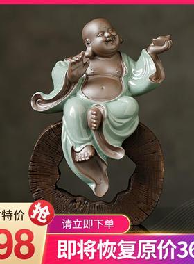 陶瓷弥勒佛摆件招财笑佛新中式禅意客厅玄关博古架办公室装饰桌面