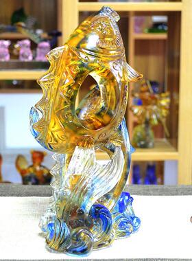 鲤鱼双鱼腾跃艺术摆件琉璃工艺品家居装饰电视柜玄关招财年年有余