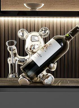 暴力熊红酒架摆件陶瓷轻奢酒柜装饰品家居玻璃柜餐边柜桌面摆设