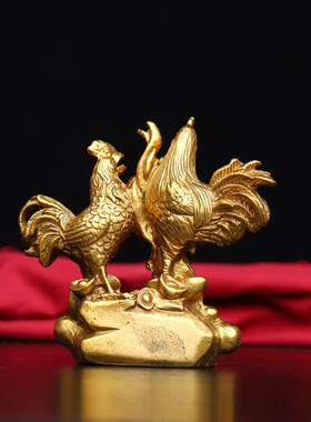 小号铜鸡纯铜幸福美满鸡一家鸡黄铜工艺品客厅卧室招财摆件高10cm