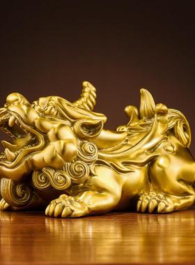 铜掌柜貔貅摆件一对铜貔貅天禄霸王皮丘黄铜玄关客厅家居装饰品
