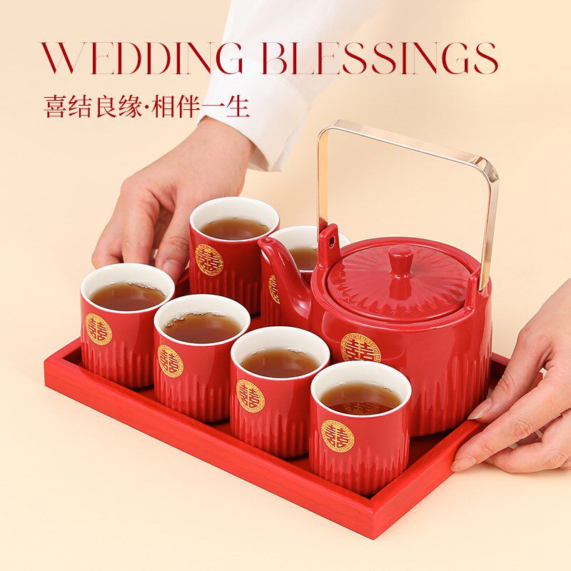 Wedding celebration supplies modified g mouth toast tea cup set wedding tea cup wedding red tea set toast toast tray tray