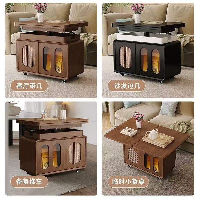 实木茶几可移动升降折叠客厅家用角几小户型推车沙发边几储物书桌 - 图1