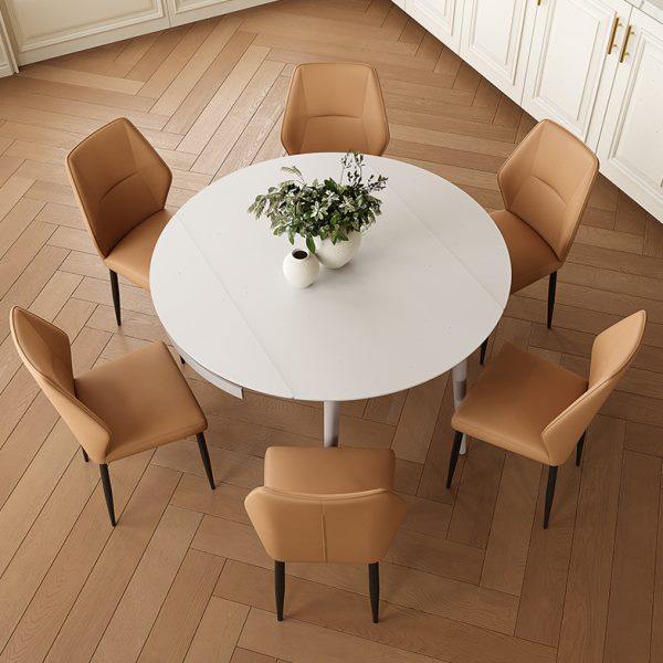 掌上明珠家居24年新款现代简约钢化玻璃折叠圆形餐桌餐椅组合,淘宝优惠券,粉丝福利购,淘宝优惠卷