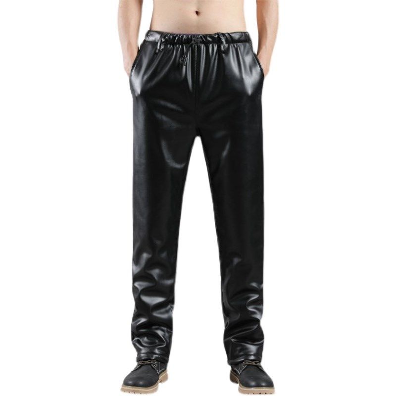 皮裤男加绒加厚防油防水防风工作裤机车劳保洗车裤骑行松紧腰皮裤,淘宝优惠券,粉丝福利购,淘宝优惠卷