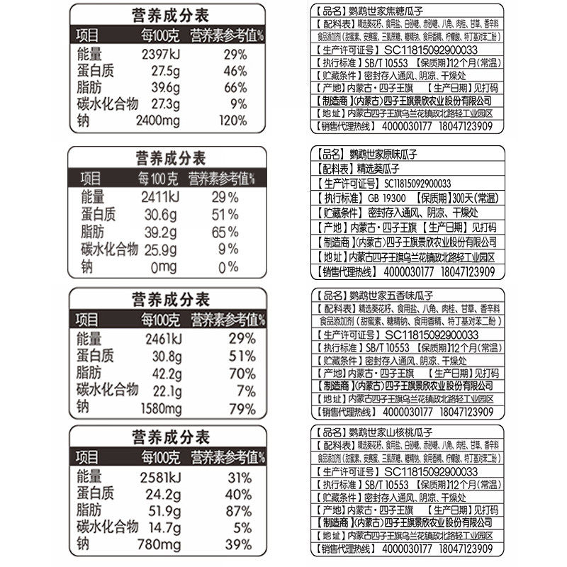 鹦鹉世家原味焦糖山核桃味五香红枣 蒙园食品瓜子