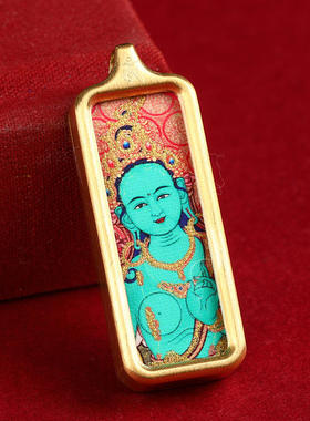 新款迷你小唐卡黄财神吊坠本命佛绿度母扎基拉姆藏式唐卡吊坠钛钢
