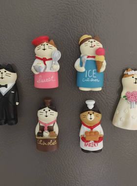 日式猫咪冰箱贴 杂货可爱面包咖啡店装饰礼物微缩树脂小摆件