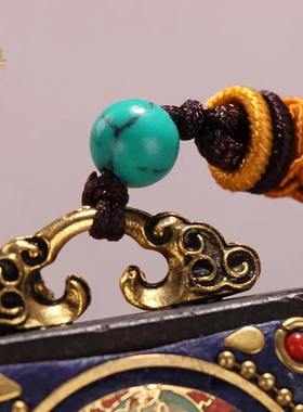 藏族随身檀木唐卡吊坠项链护身本命佛黄财神佛牌手工饰品挂件