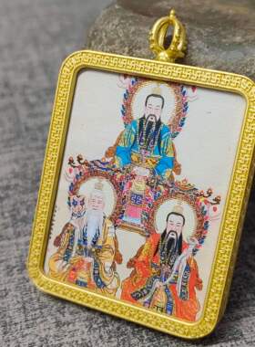 半手绘描金款道家唐卡文昌帝君太乙天尊雷祖赵公明唐卡吊坠送挂绳