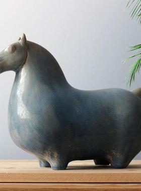 陶瓷马摆件仿古做旧短腿马抽象马家居电视柜装饰品中国风摆设礼品
