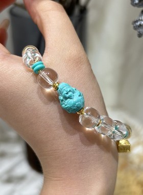 2025天然白水晶手链女老型珠手串绿松石财神蜜蜡招财幸运首饰送人