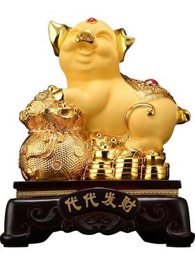 吉善源带来财富和宝藏金猪装饰品家庭办公室酒柜装饰十二生肖猪工