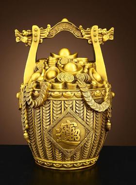 铜一桶金摆件招聚来财宝客厅店铺开业礼品家居装饰品纯黄铜存钱罐