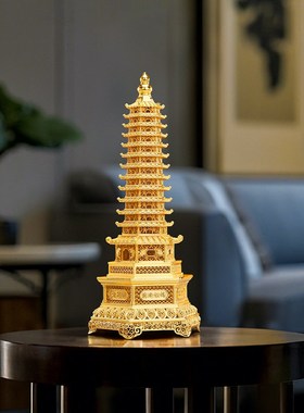 铜欣祥金色黄铜花丝13层文昌塔摆件家居办公室书房桌面礼品