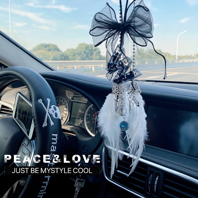 英文字母车挂定制汽车载用后视镜挂件饰吊坠女羽毛车内装饰捕梦网 - 图0