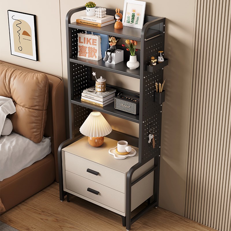 Iron art widened hole board bedroom bedside table above the heightened storage rack storage rack multi-layer bedside shelf bookshelf