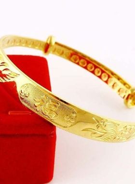 假金手镯绝美手镯大金镯子假黄金首饰结婚沙金手镯仿真黄金色镯子