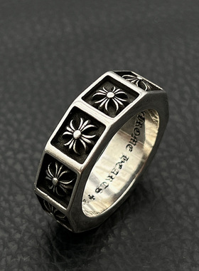 s925纯银克罗伈复古十字花戒指男女欧美哥特风个性嘻哈指环经典款