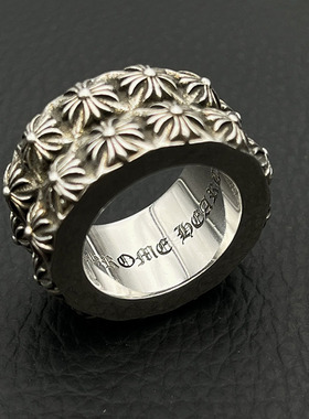 s925纯银克罗伈复古双层十字花戒指男欧美嘻哈厚重霸气指环经典款