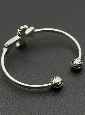 s925纯银克罗伈复古Tiny十字架手镯男女款小众手环做旧开口可调节