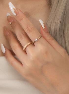 14K包金强光淡水珍珠麻花戒指女 温柔气质通勤设计感尾戒小指叠戴