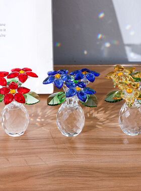 粉紫黄水晶花摆件 办公室家居客厅玄关店铺橱窗装饰花花艺小花瓶