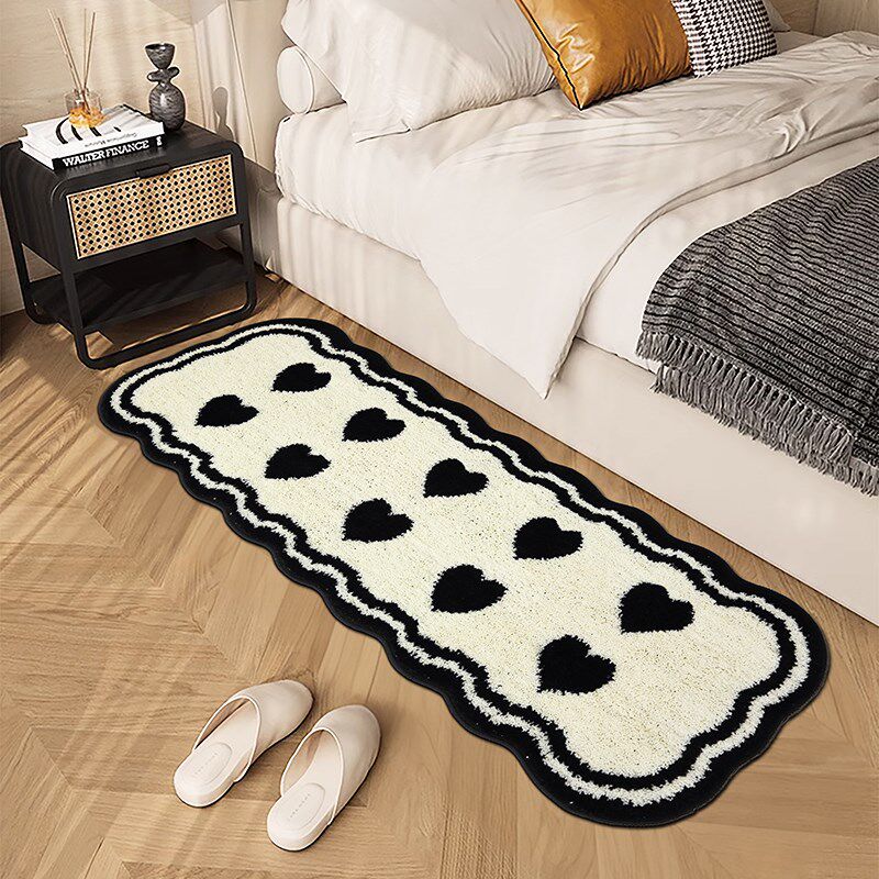 Cream style carpet bedroom bedside blanket high-end room carpet master bedroom strip iRns floor mat black and white foot mat