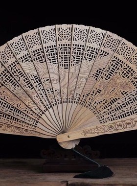 金丝楠木镂空雕扇子舞蹈折扇家居中国风新古典桌面装饰摆件工艺品