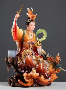 汉白玉九天玄女神像家用供奉九天圣母娘娘踏凤九天圣母像桌面摆件