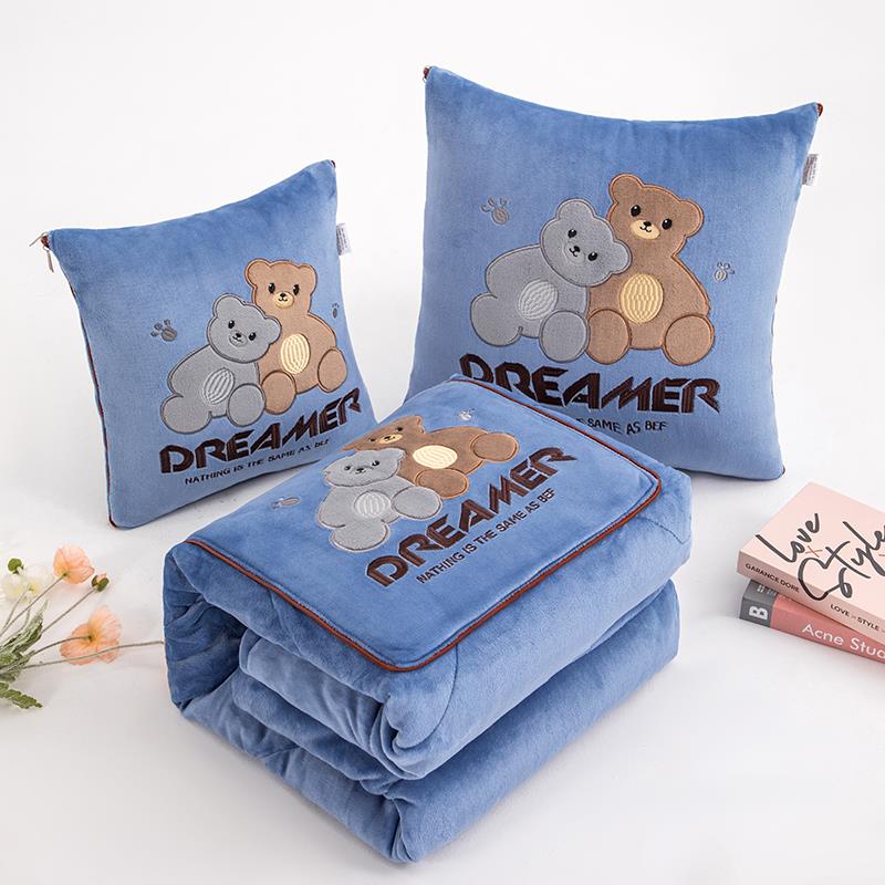 超厚牛奶绒抱枕被子两用二合一车载靠垫枕头办公室沙发折叠午睡被 - 图0