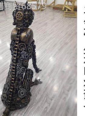 复古工业风铁艺纯手工客厅动物机械狗大型落地创意装饰金属酒吧摆