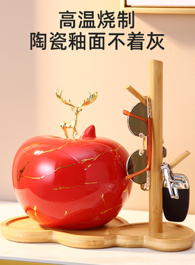 创意陶瓷平平安安钥匙收纳摆件进门入户玄关客厅家居装饰品挂钥匙