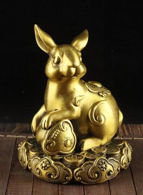 纯铜兔子摆件家居装饰品客厅摆设工艺品生肖兔福字铜兔礼品中式