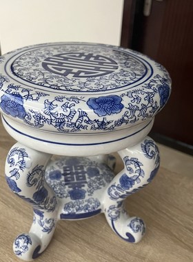 青花瓷仿古典四脚古凳子客厅落地桌面摆件手绘拼接景德镇花盆底座