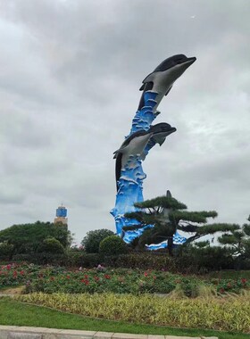 不锈钢海豚鲸鱼雕塑金属镜面抽象动物成品造型广场售楼部水景装饰