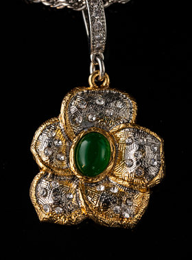 中古铜合金双色祖母绿耳饰