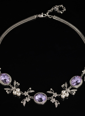 中古铜合金满钻紫色水晶项链