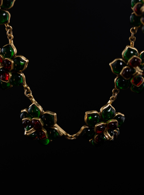 中古镀金果冻琉璃山茶花项链耳饰