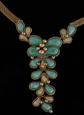 中古镀金天然石镶嵌耳饰项链套装