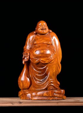 花梨木雕大肚弥勒佛像摆件实木招财布袋坐笑佛中式工艺品客厅饰品