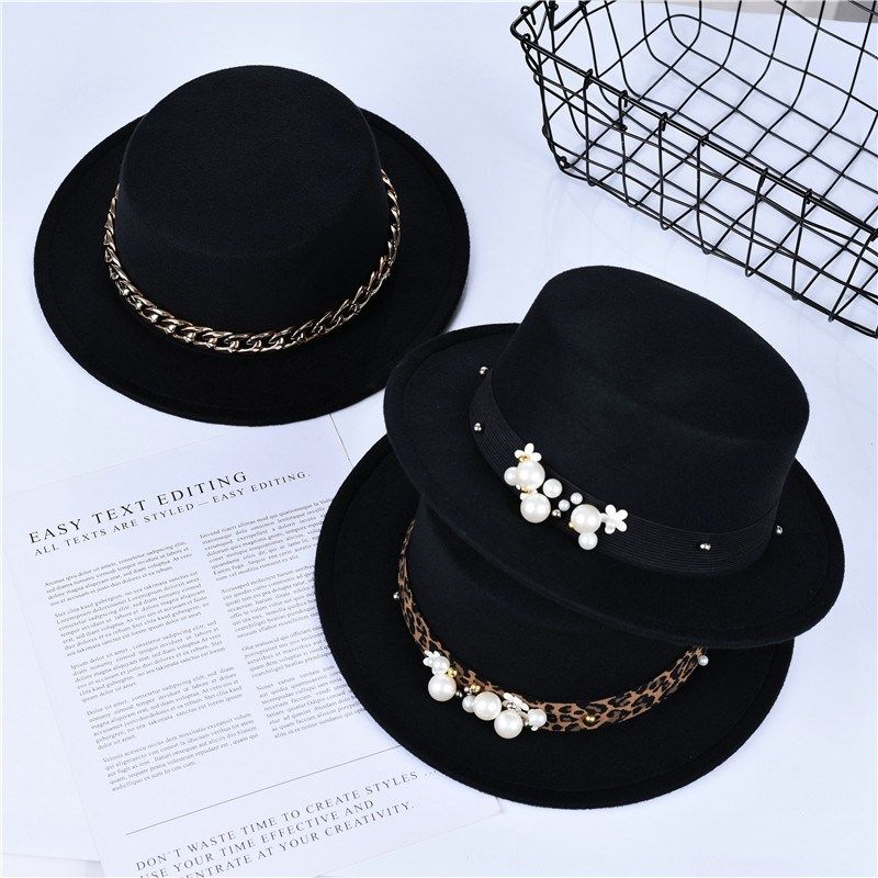 儿童英伦秋冬毛呢帽复古宽檐平顶爵士帽黑色羊毛小礼帽亲子毛毡帽,淘宝优惠券,粉丝福利购,淘宝优惠卷