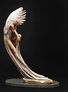 抽象天使翅膀人物雕塑铸铜欧式装饰摆件别墅酒店创意艺术品装饰